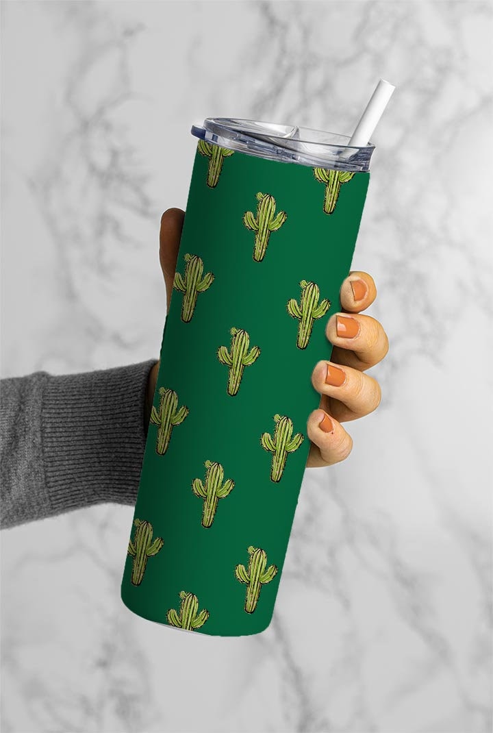 Cactus On Green Background, Cactus Plants, Succulent Plants, Cactus 20oz Tumbler Wrap, Seamless Skinny Tumbler, Sublimation Design PNG - 74