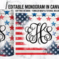 EDITABLE US Flag Monogram 20oz Straight Tumbler Wrap Designs, Make Your Own Custom Peronalized Design, Easy Canva Tempalte