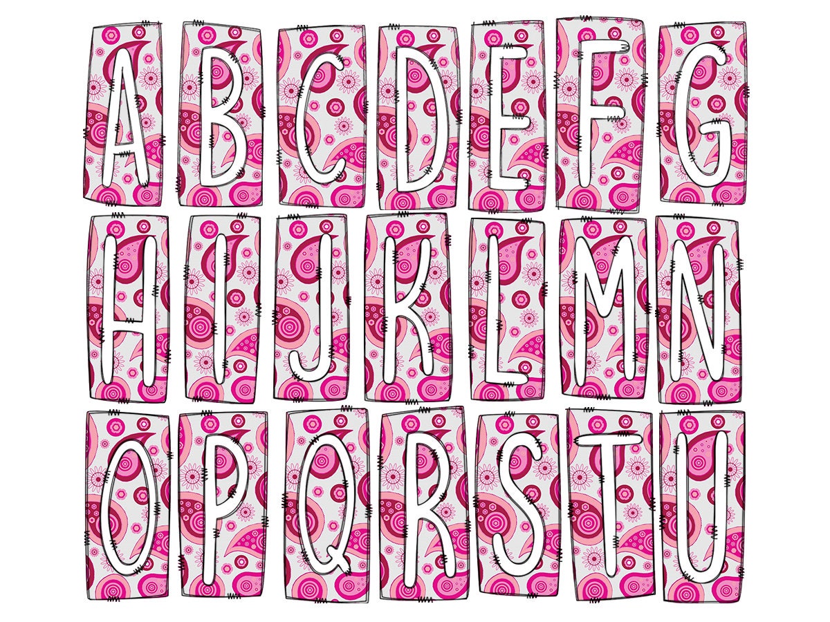 Pink Cow hide Cow Print Box Doodle Letters, Western Hand Drawn Doodle Alphabet Set, Sublimation Designs PNG - 209 PATTERN