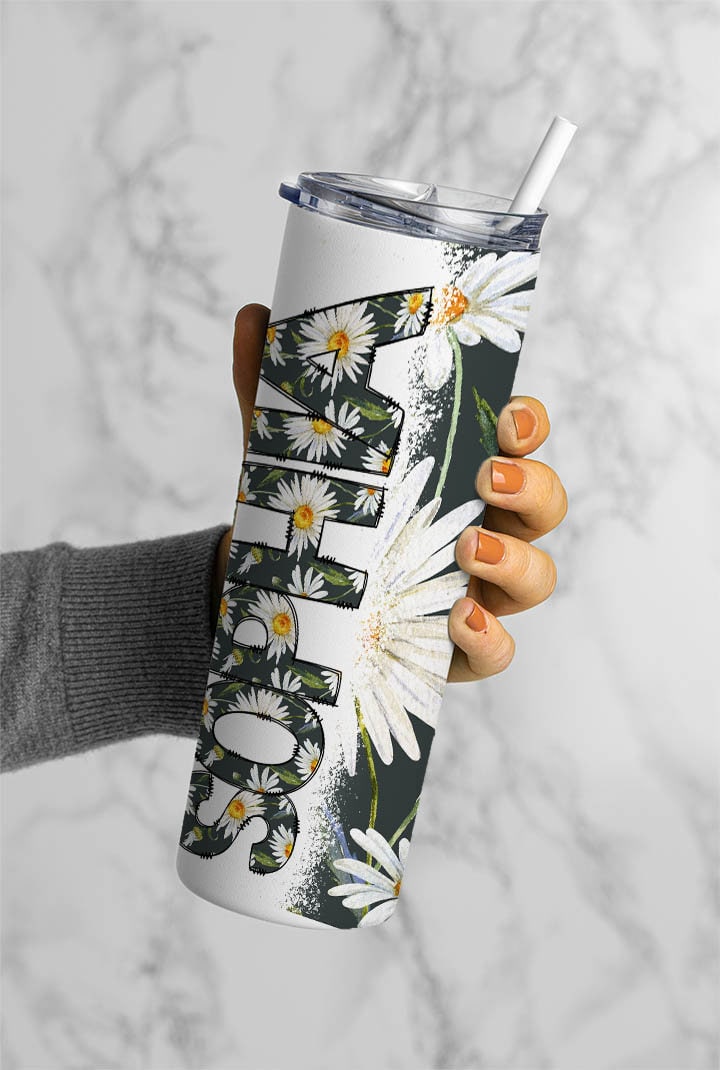 Daisy Doodle Letters with Matching Tumbler Template, Flower Floral Doodle Alphabet Font PNG, 20 oz Tumbler, Sublimation, Waterslide Designs