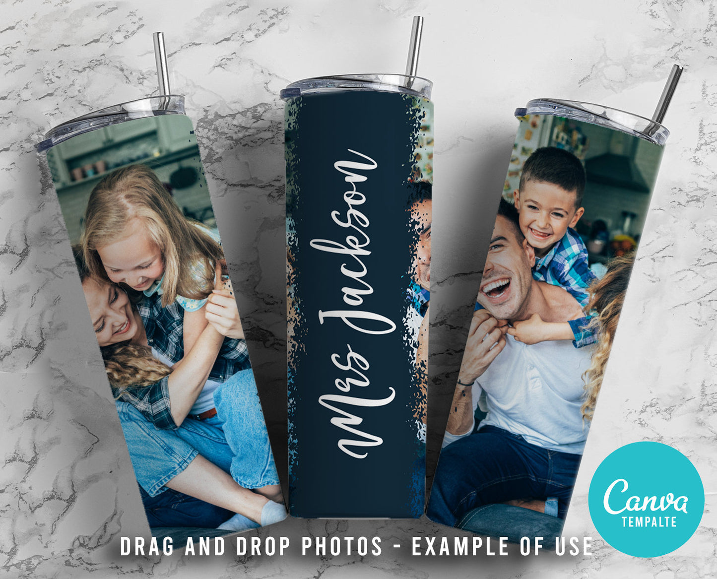 SEAMLESS - Add Your Own Photos & Background on CANVA Drag and Drop Photo 20oz Straight Tumbler PNG Editable Canva Frame Designs