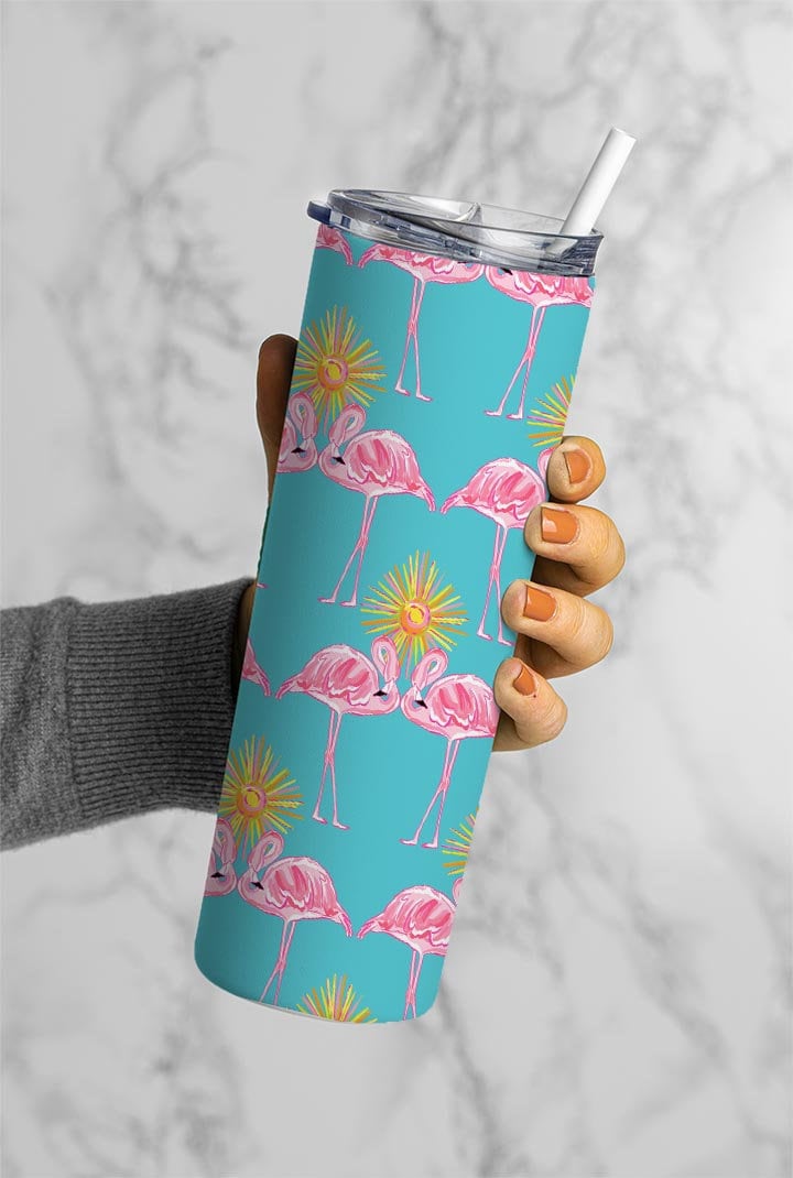 Pink Flamingo Pattern 20oz Tumbler Wrap, Seamless Skinny Tumbler, Sublimation Design PNG - 353