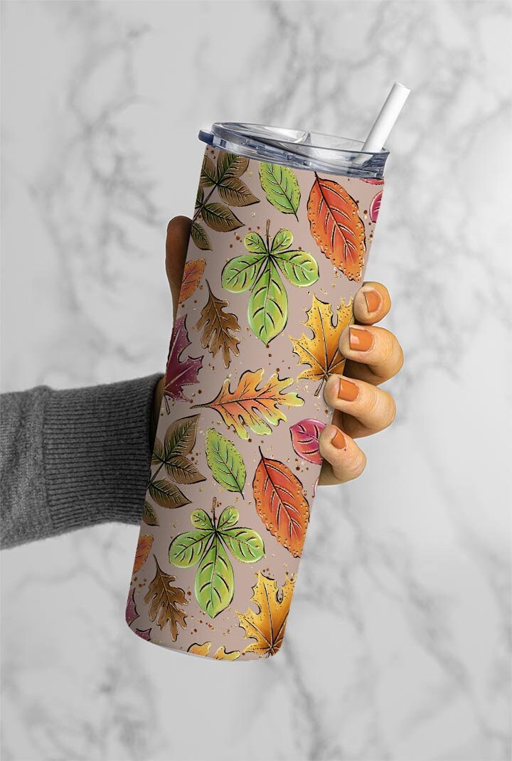 2Autumn Leaves Fall Season 20oz Tumbler Wrap, Seamless Skinny Tumbler, Sublimation Design PNG - 1378