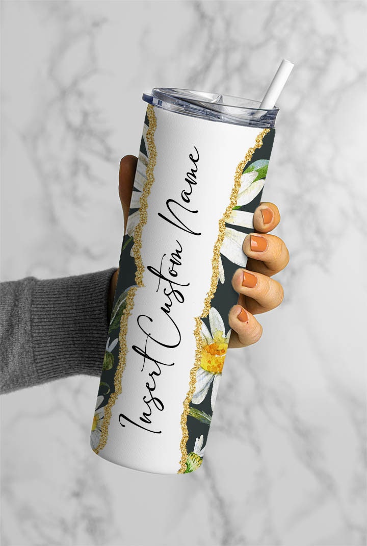 Daisy Seamless Add Your Own Text, Seamless Tumbler, 20oz Seamless Tumbler Designs, Floral tumbler png, Skinny tumbler, Seamless Tumbler