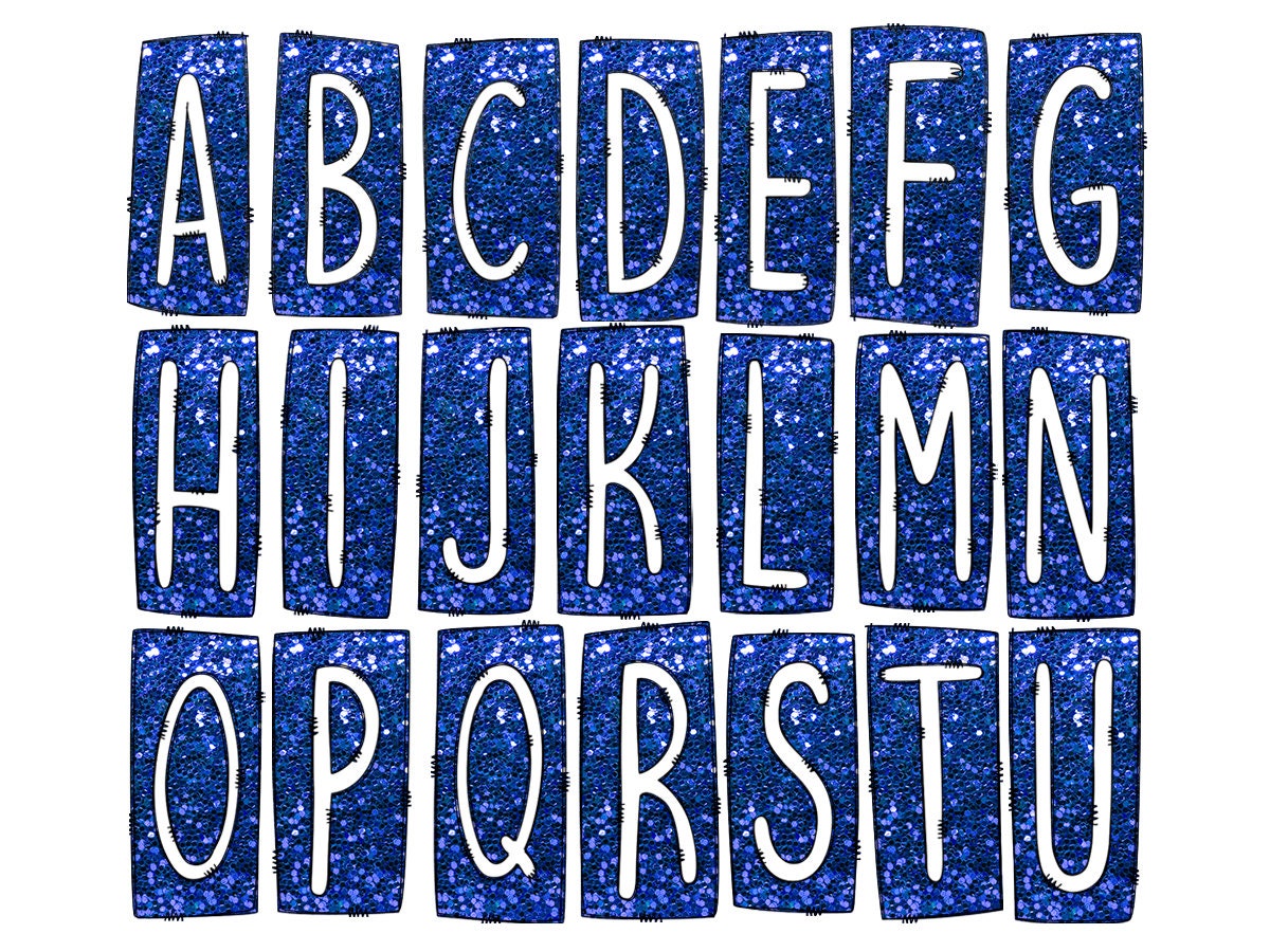 Blue Glitter Box Doodle Letters, Western Hand Drawn Doodle Alphabet Set, Sublimation Designs PNG - 178 PATTERN