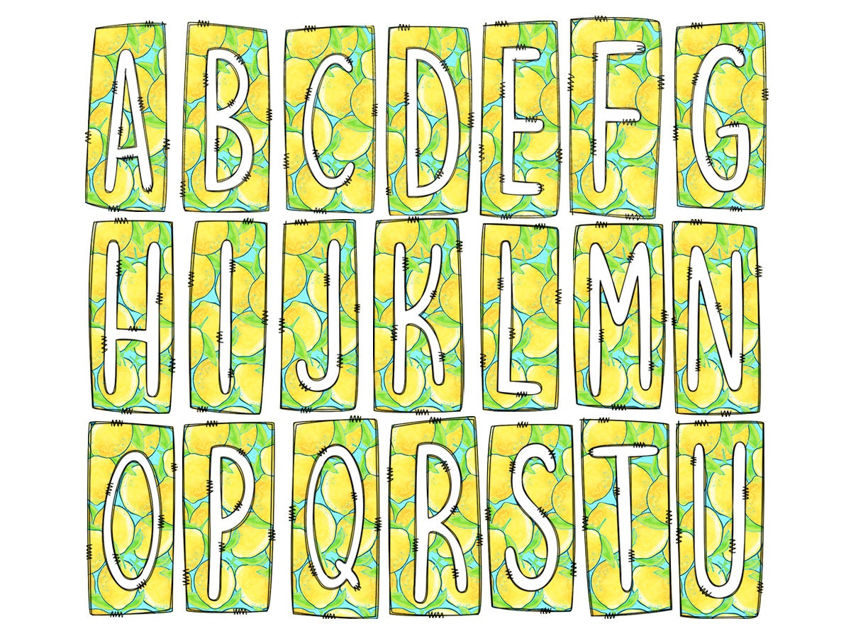 Lemons Box Doodle Letters, Western Hand Drawn Doodle Alphabet Set, Sublimation Designs PNG - 2051