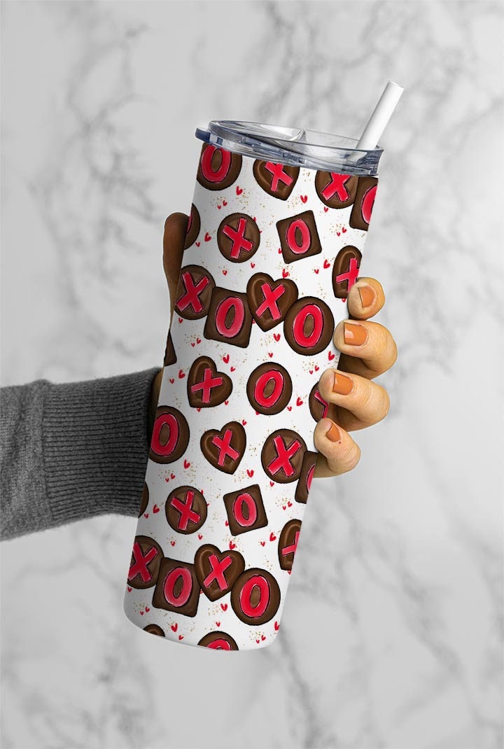 XOXO Love Background 20oz Tumbler Wrap, Seamless Skinny Tumbler, Sublimation Design PNG - 1530