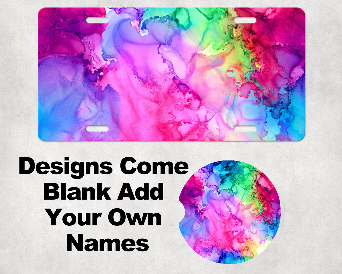 Ink Rainbow Add Your Name Car Sublimation Designs, Car Coaster Bundle PNG, Licence Plate Holder Frames, Key Fob Wristlet Keychain