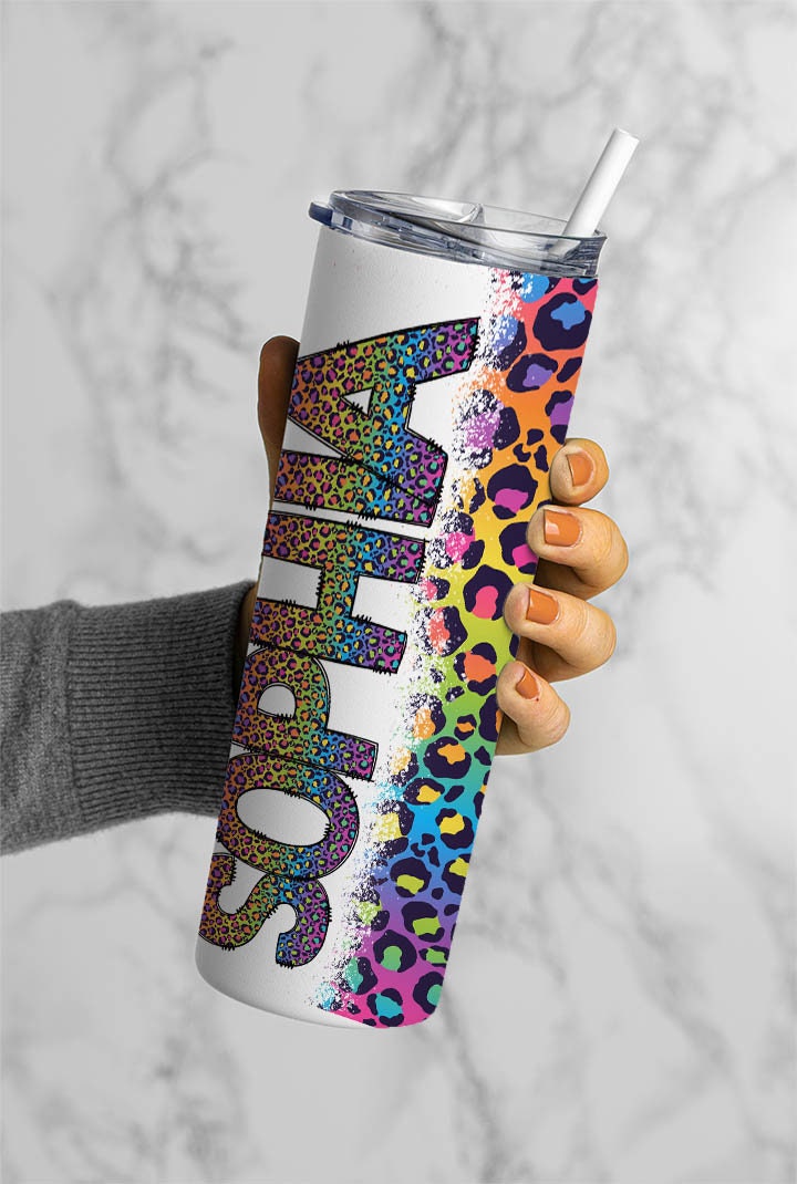 Rainbow Doodle Letters with Matching Tumbler Template, Leopard Doodle Alphabet Font PNG, 20 oz Tumbler, Sublimation, Waterslide Designs