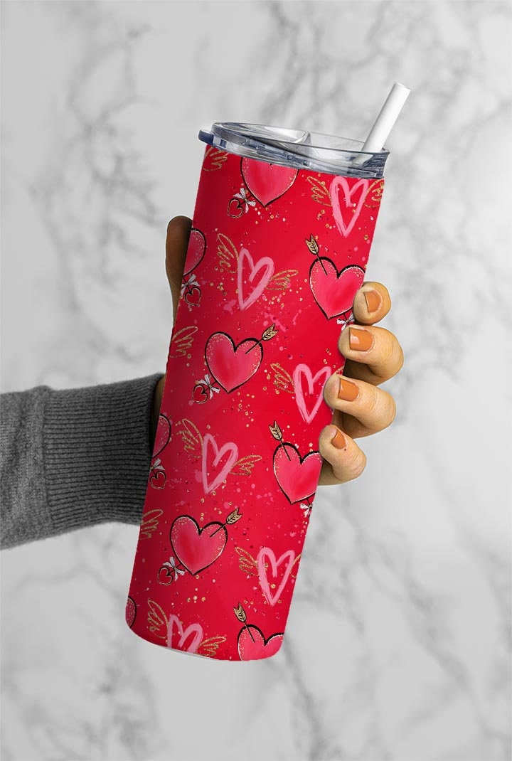 Valentines Day Pattern, Hearts Background, Red Hearts 20oz Tumbler Wrap, Seamless Skinny Tumbler, Sublimation Design PNG - 1534