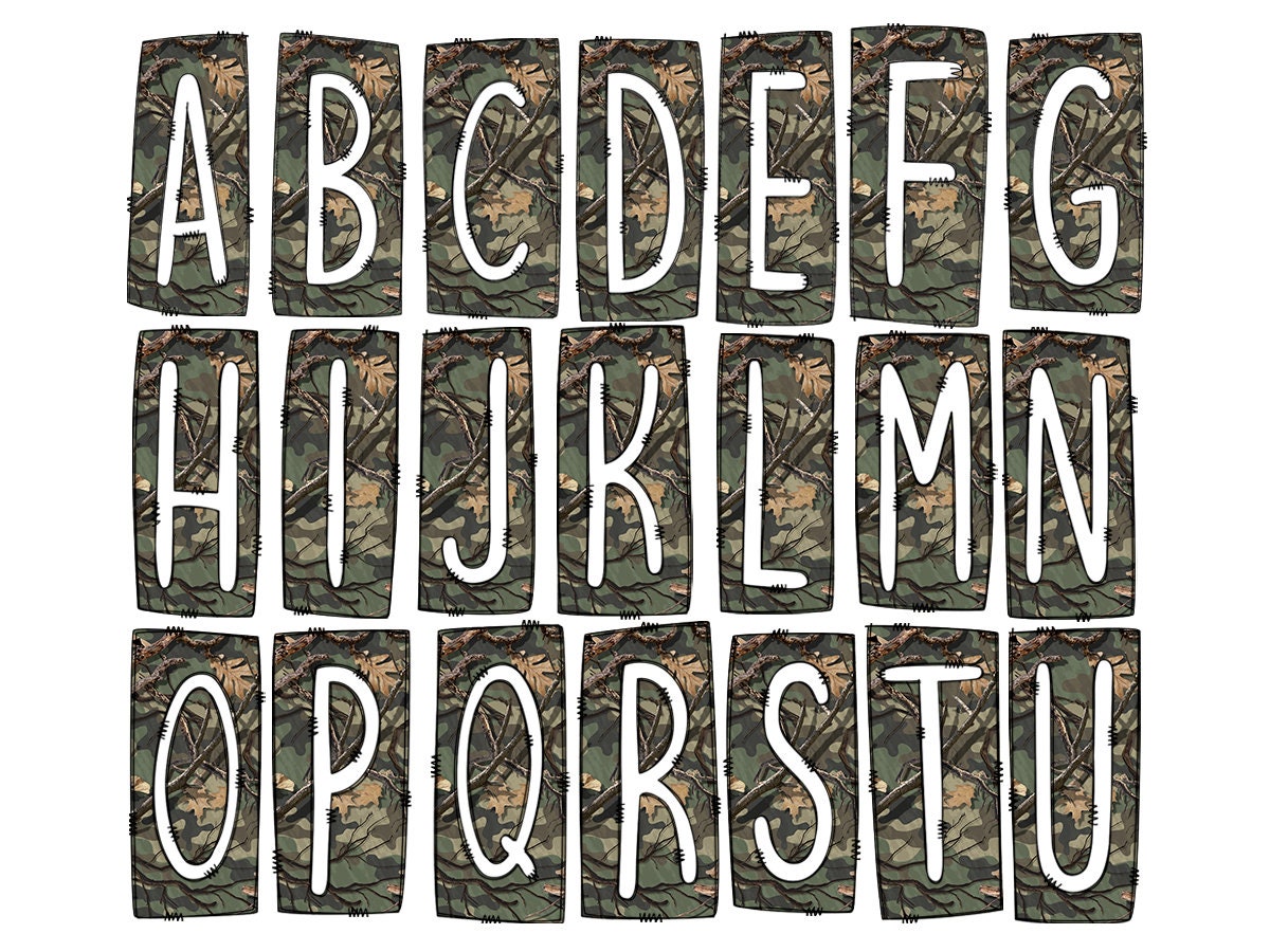 Camo Box Doodle Letters, Western Hand Drawn Doodle Alphabet Set, Sublimation Designs PNG - 80 PATTERN