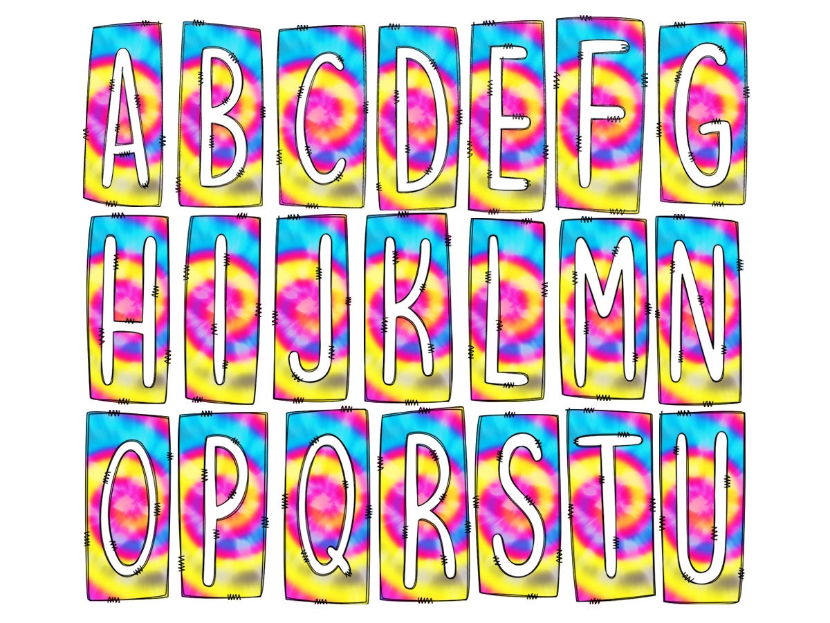 Tie Dye Box Doodle Letters, Western Hand Drawn Doodle Alphabet Set, Sublimation Designs PNG - 85 PATTERN