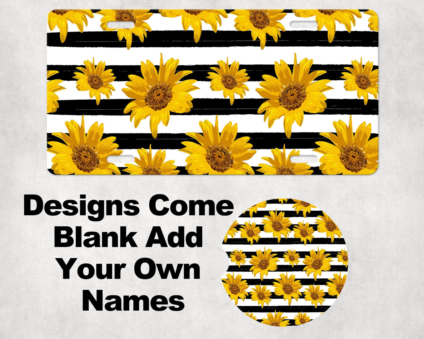 Sunflower Add Your Name Car Sublimation Designs, Car Coaster Bundle PNG, Licence Plate Holder Frames, Key Fob Wristlet Keychain