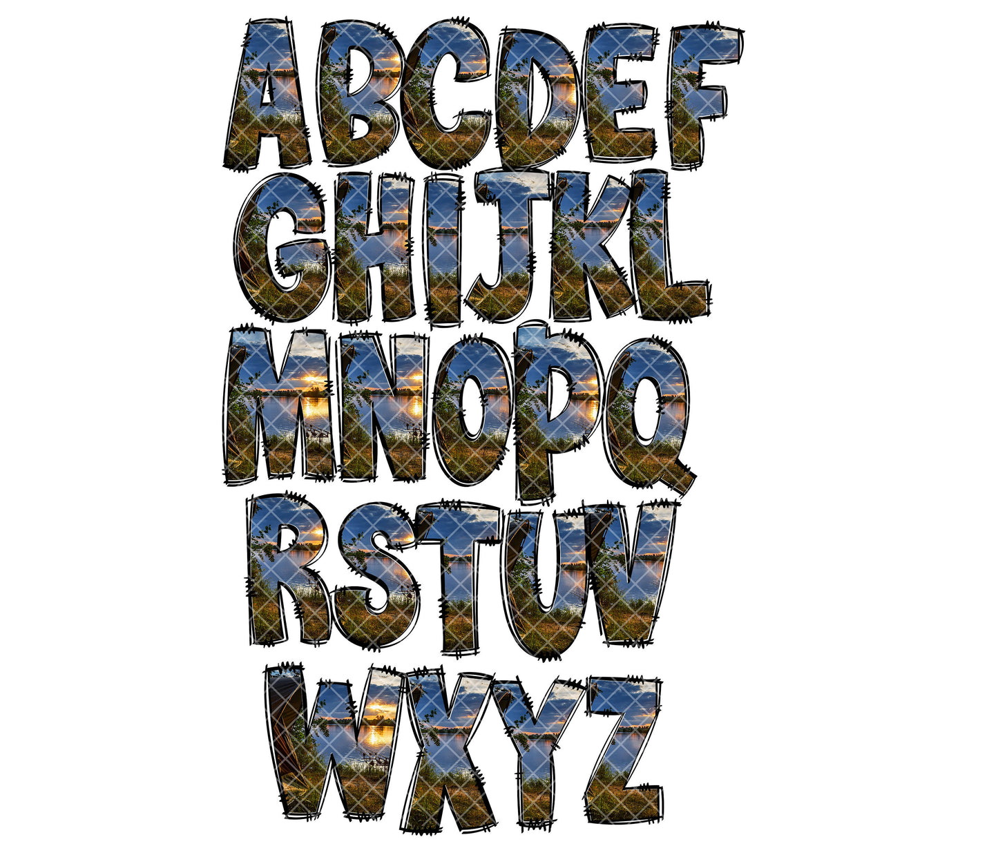 Fishing Doodle letters, Hand Drawn Doodle Alpha Bundle Patterned Numbers & Alphabet Doodle Set Sublimation Font PNG (2023-01-04 10.05.47)