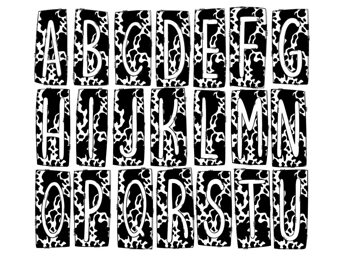 Rustic Cow Box Doodle Letters, Western Hand Drawn Doodle Alphabet Set, Sublimation Designs PNG - 424 PATTERN