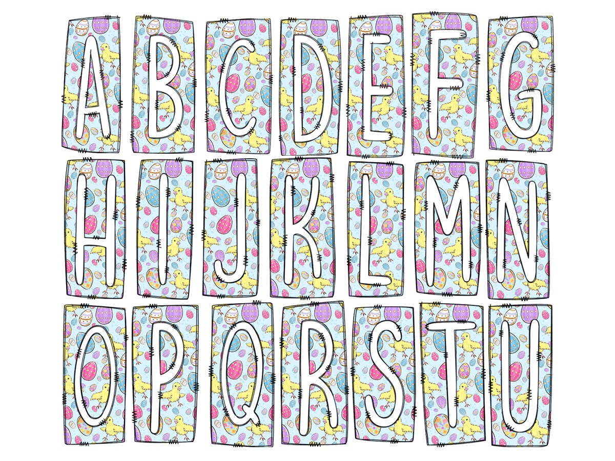 Easter Bunny Egga Spring Box Doodle Letters, Western Hand Drawn Doodle Alphabet Set, Sublimation Designs PNG - 251