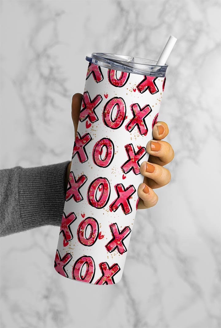 XOXO Seamless, Hugs And Kisses, Valentine&#39;s Day, Hearts Day 20oz Tumbler Wrap, Seamless Skinny Tumbler, Sublimation Design PNG - 1732