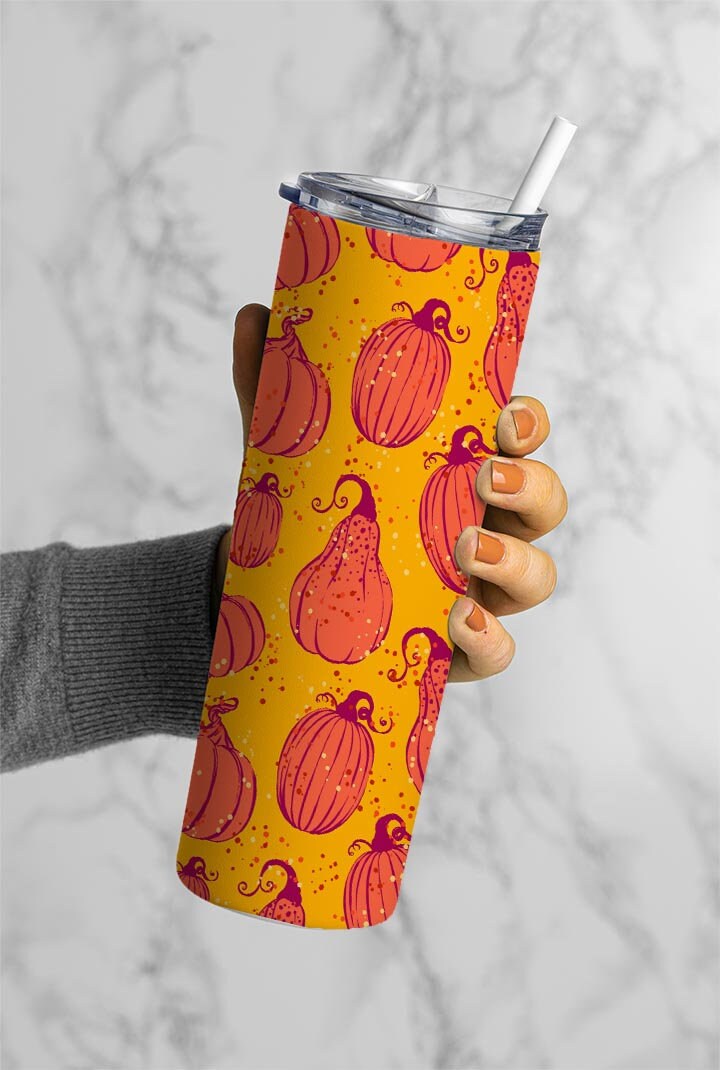 Pumpkins Autumn Design 20oz Tumbler Wrap, Seamless Skinny Tumbler, Sublimation Design PNG - 1208