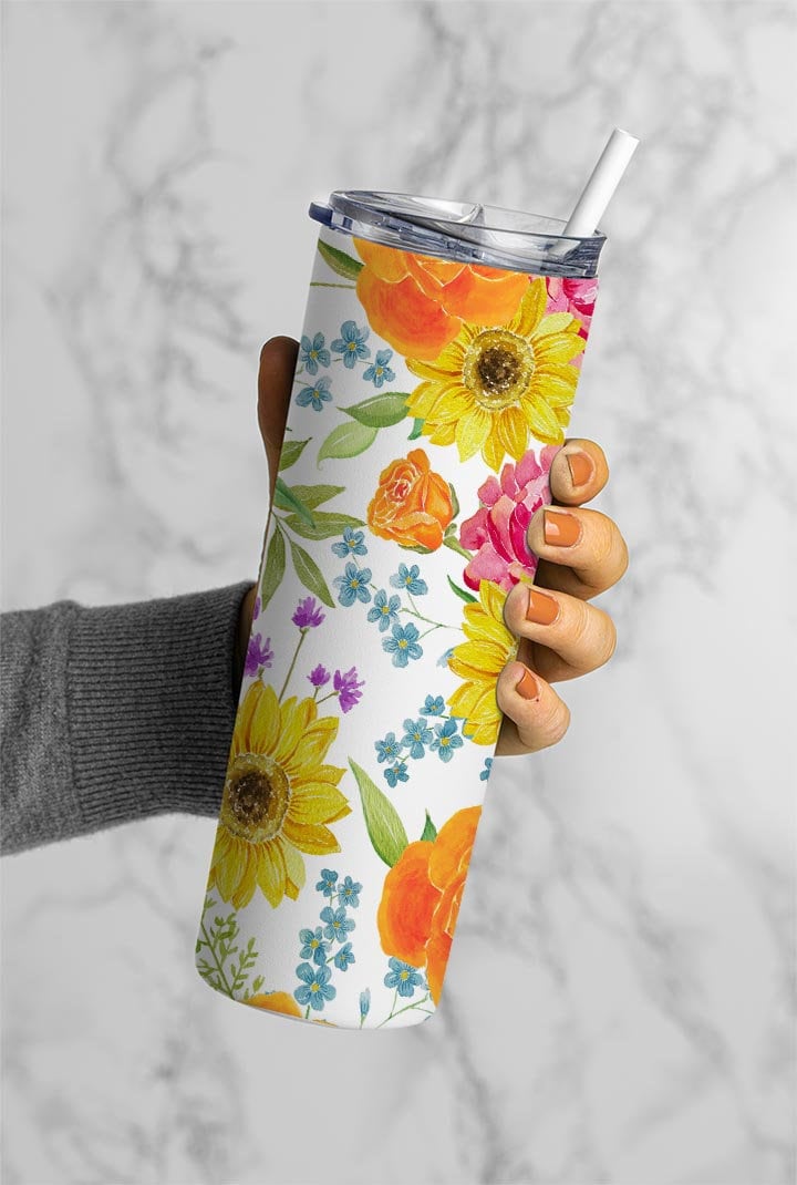 Flowers Pattern, Floral Design, Botanical Flowers 20oz Tumbler Wrap, Seamless Skinny Tumbler, Sublimation Design PNG - 1065