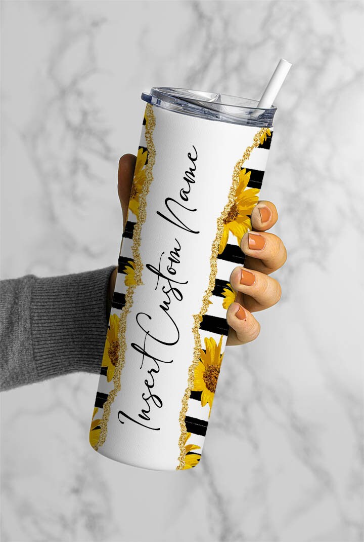 Sunflower Stripes Seamless Add Your Own Text, Seamless Tumbler, 20oz Seamless Tumbler Designs, tumbler png, Skinny tumbler, Seamless Tumbler