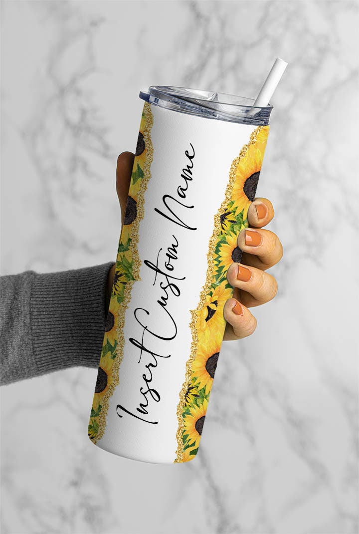 Sunflower Seamless Add Your Own Text, Summer 20oz Sublimation Tumbler Design, Skinny Straight Tumbler, Flower Floral, Digital Download PNG