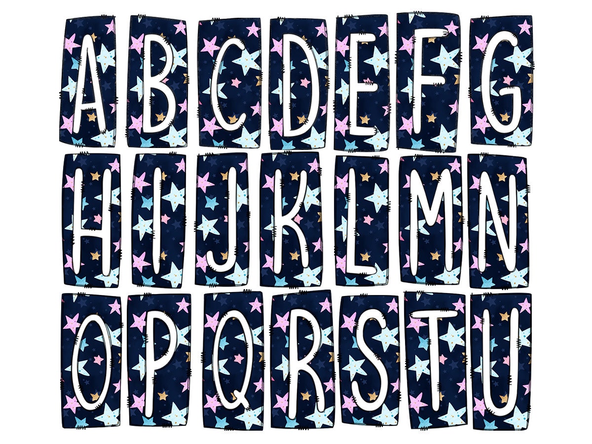 Stars Girls Box Doodle Letters, Western Hand Drawn Doodle Alphabet Set, Sublimation Designs PNG - 2023