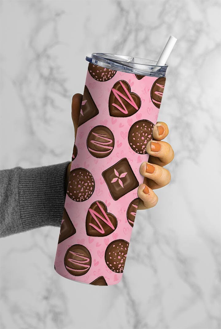 Chocolate Pattern, Valentine&#39;s Day, Chocolate Lovers 20oz Tumbler Wrap, Seamless Skinny Tumbler, Sublimation Design PNG - 1544