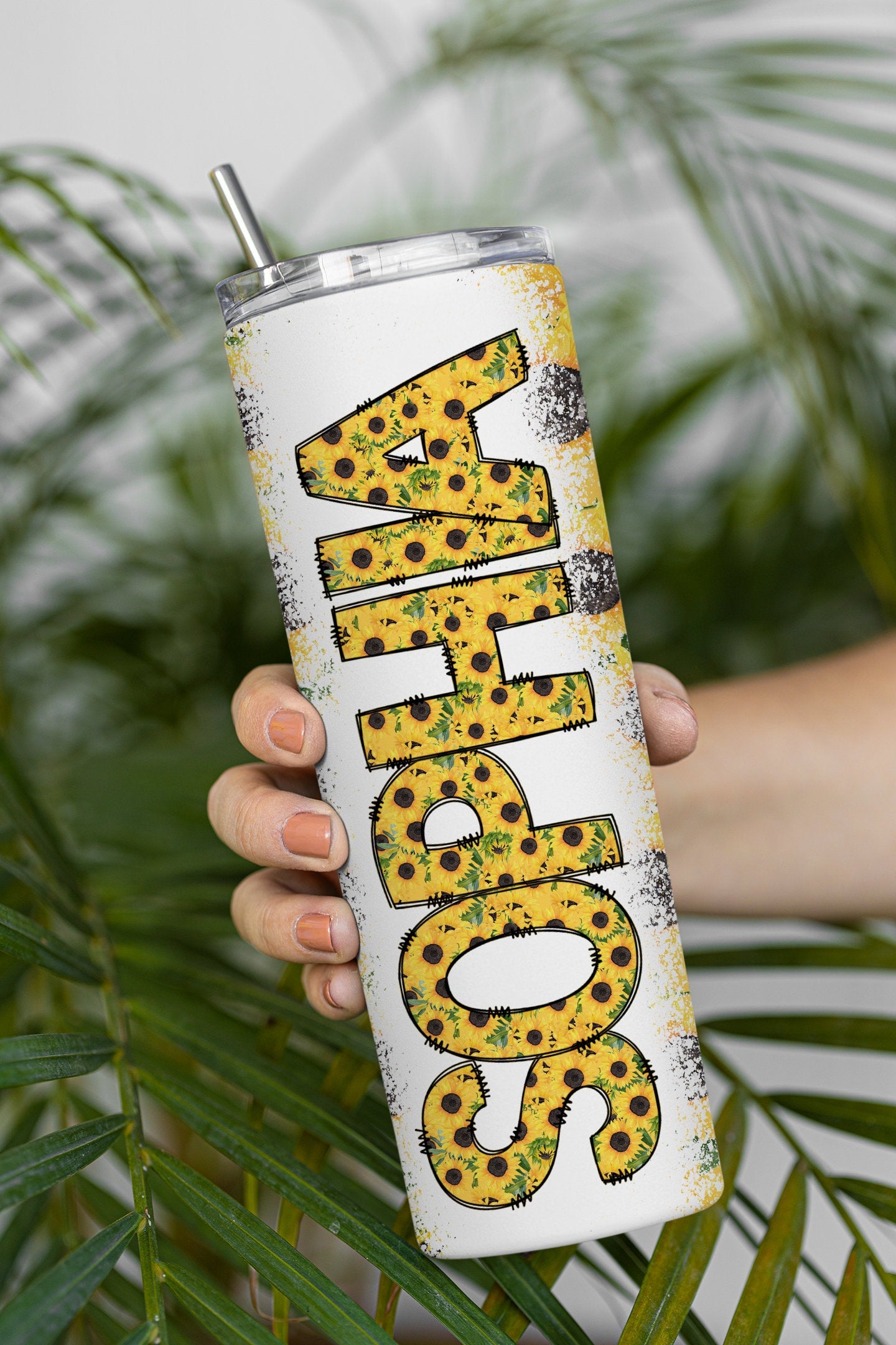 Sunflower Doodle Letters with Matching Tumbler Template, Floral Doodle Alphabet Font PNG, 20 oz Tumbler, Sublimation, Waterslide Designs