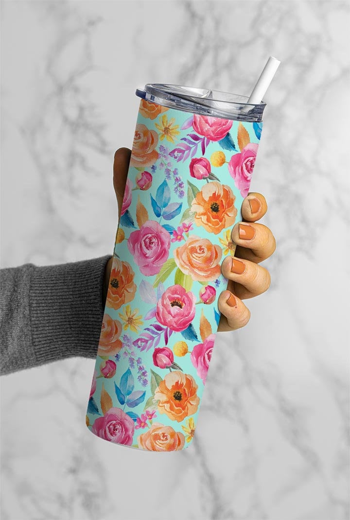 Floral Pattern, Watercolor Floral Pattern, Flowers 20oz Tumbler Wrap, Seamless Skinny Tumbler, Sublimation Design PNG - 1242