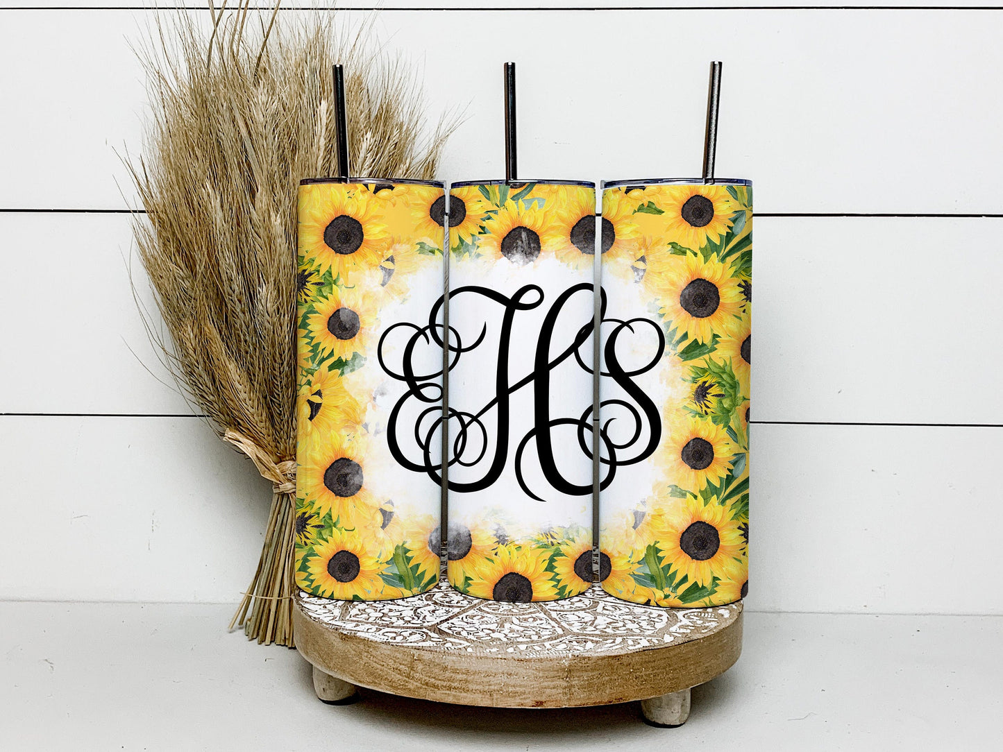 EDITABLE Sunflower Monogram 20oz Straight Tumbler Wrap Designs, Make Your Own Custom Peronalized Design, Easy Canva Tempalte