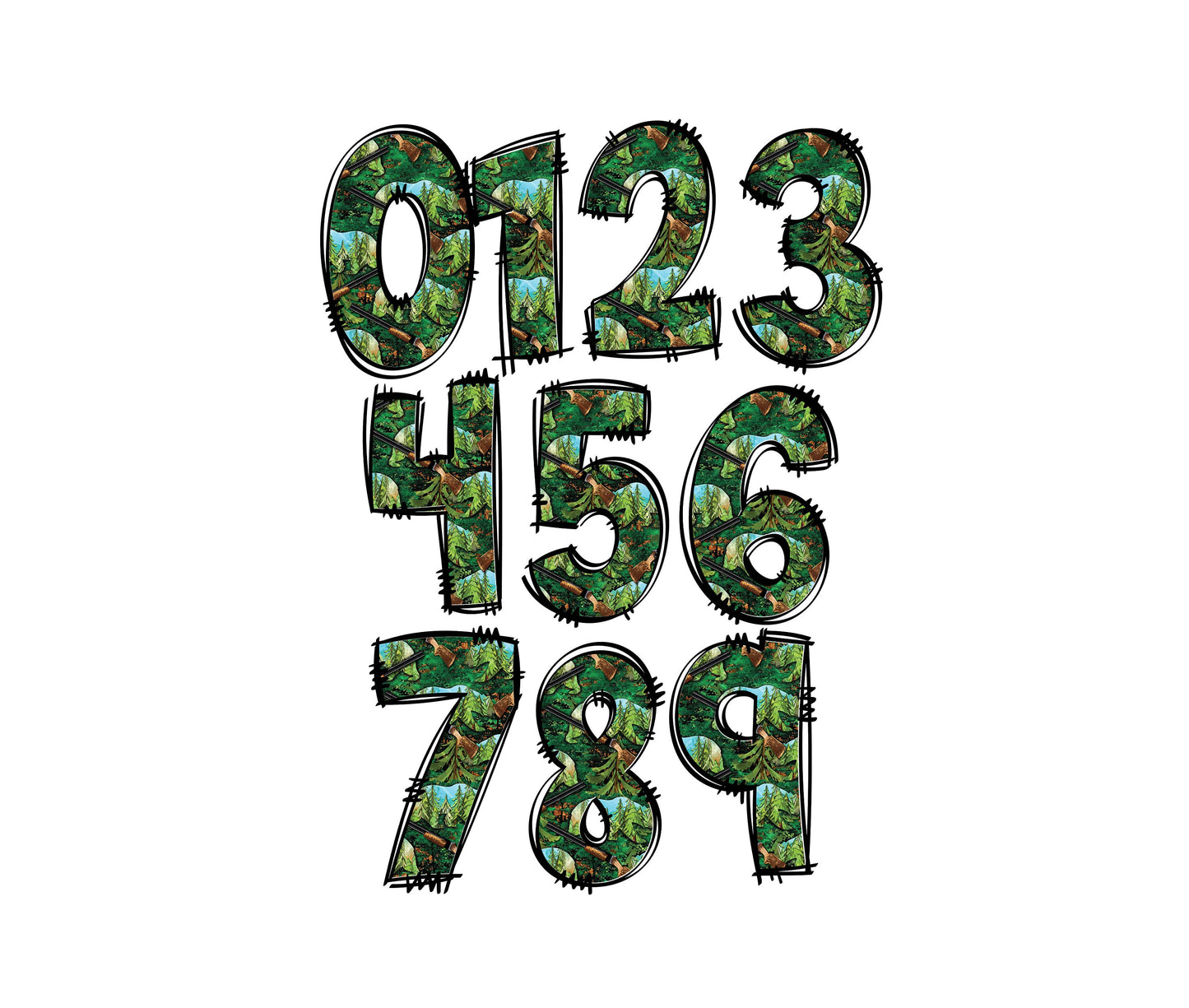 Fishing Doodle letters, Hand Drawn Doodle Alpha Bundle Patterned Numbers & Alphabet Doodle Set Sublimation Font PNG