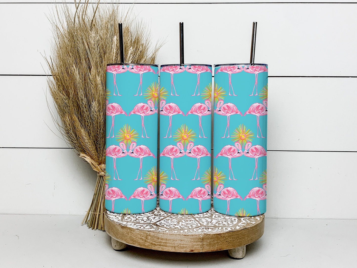 Pink Flamingo Pattern 20oz Tumbler Wrap, Seamless Skinny Tumbler, Sublimation Design PNG - 353