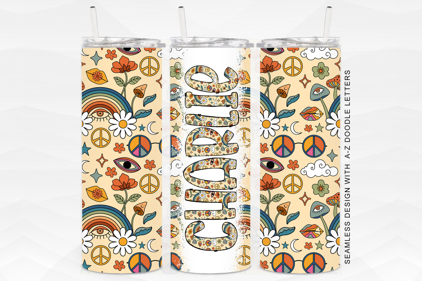 20oz Tumbler Wrap with Matching Doodle Letter Alphabet PNG DESIGN 62