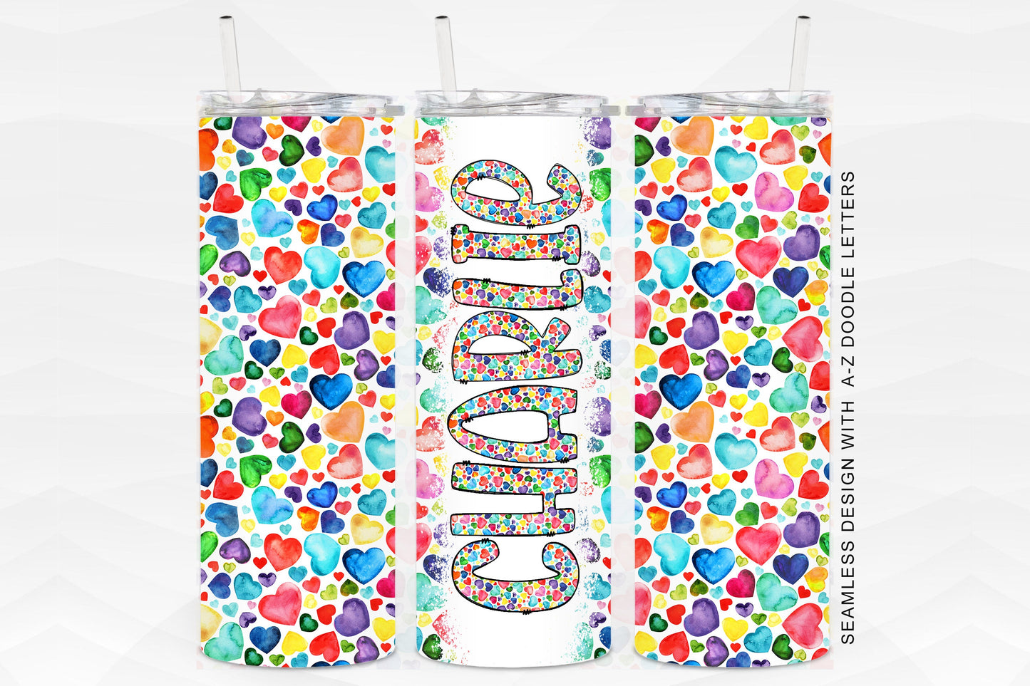 20oz Tumbler Wrap with Matching Doodle Letter Alphabet PNG DESIGN 50