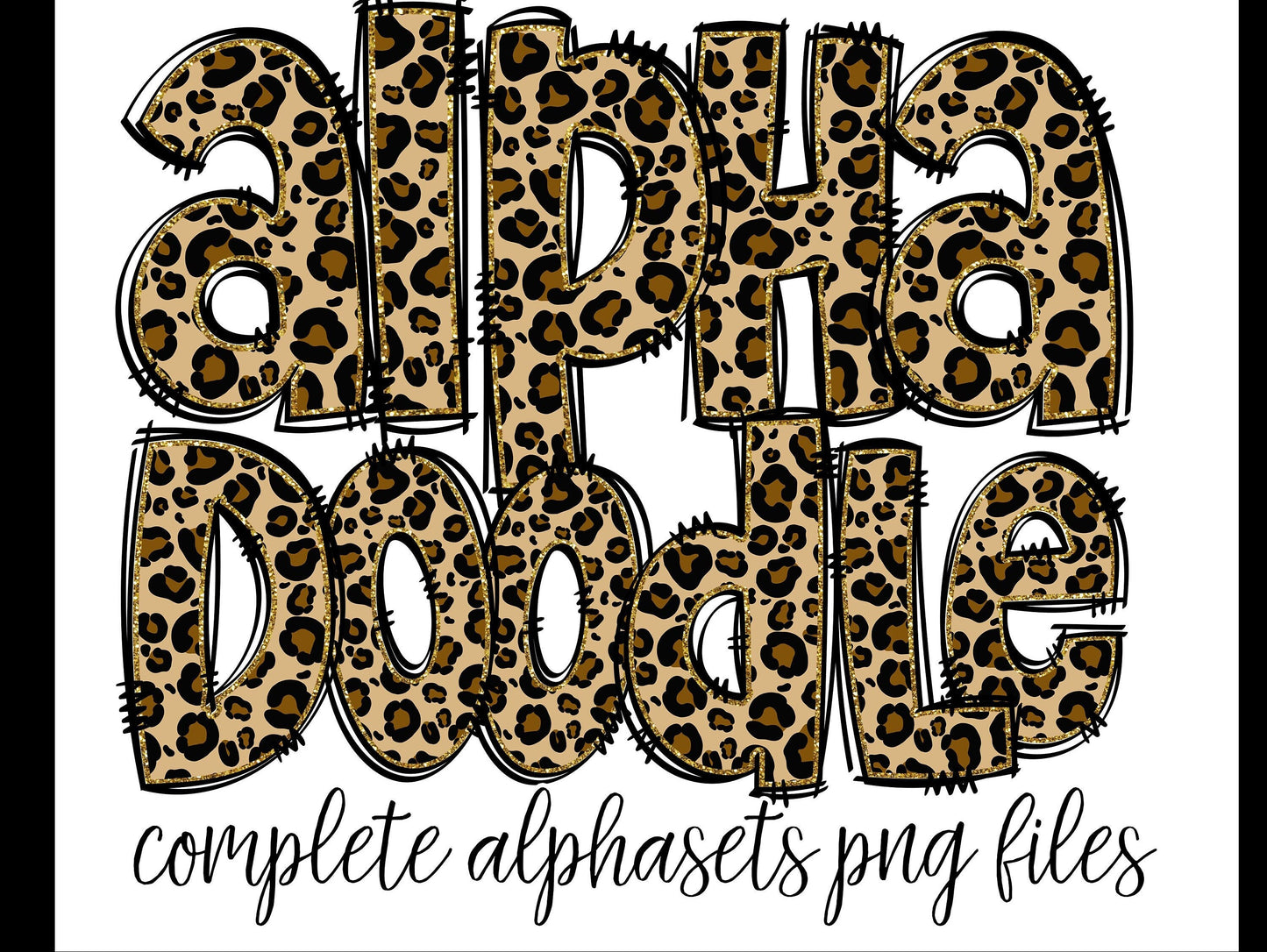 Glitter Leopard Print Doodle Alphabet Letters PNG Bundle, Cheetah Animal Print, Design Hand Drawn Doodle, Sublimation Alpha Set Designs PNG