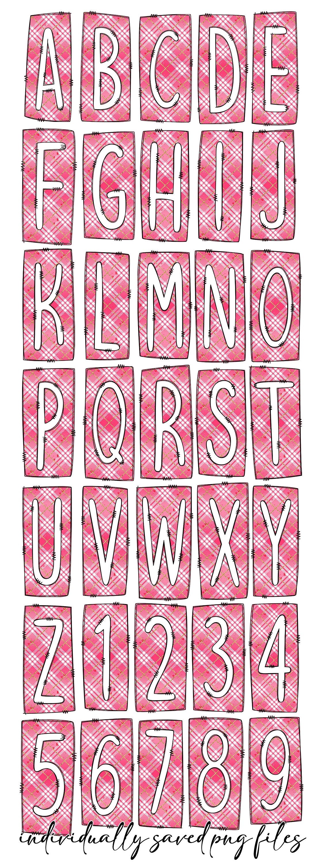 Pink Plaid Box Doodle Letters, Western Hand Drawn Doodle Alphabet Set, Sublimation Designs PNG - 1824