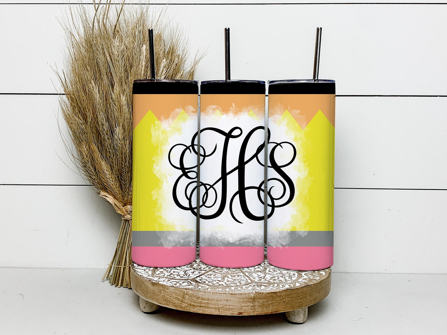 EDITABLE Pencil Monogram 20oz Straight Tumbler Wrap Designs, Make Your Own Custom Peronalized Design, Teacher Easy Canva Tempalte