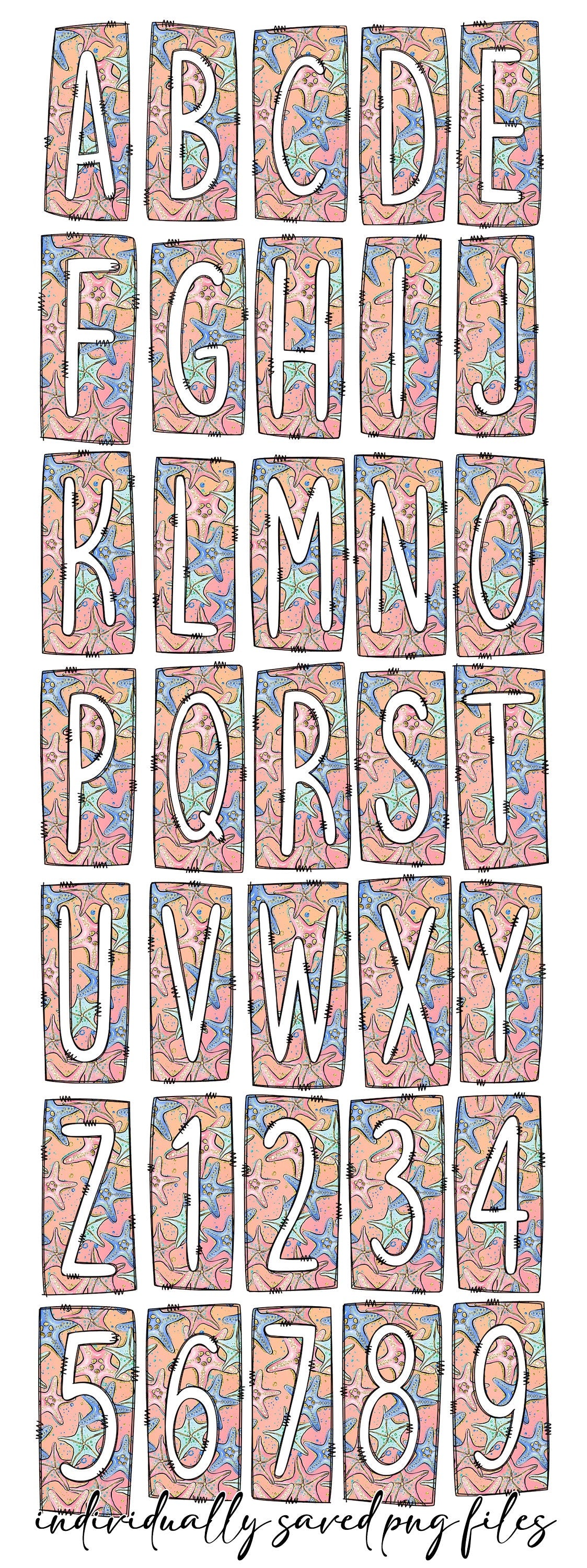 Spring floral Box Doodle Letters, Western Hand Drawn Doodle Alphabet Set, Sublimation Designs PNG - 1881