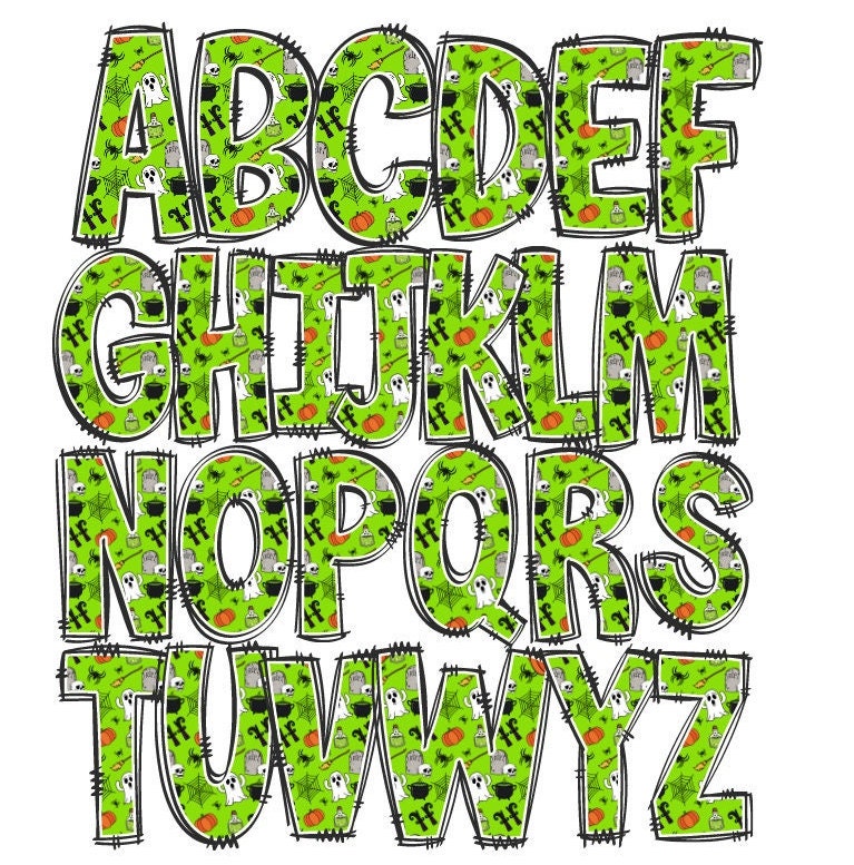 Halloween Doodle Letters with Matching Tumbler, Spooky Doodle Alphabet Font PNG, 20 oz Tumbler, Retro Ghost Sublimation, Waterslide Designs