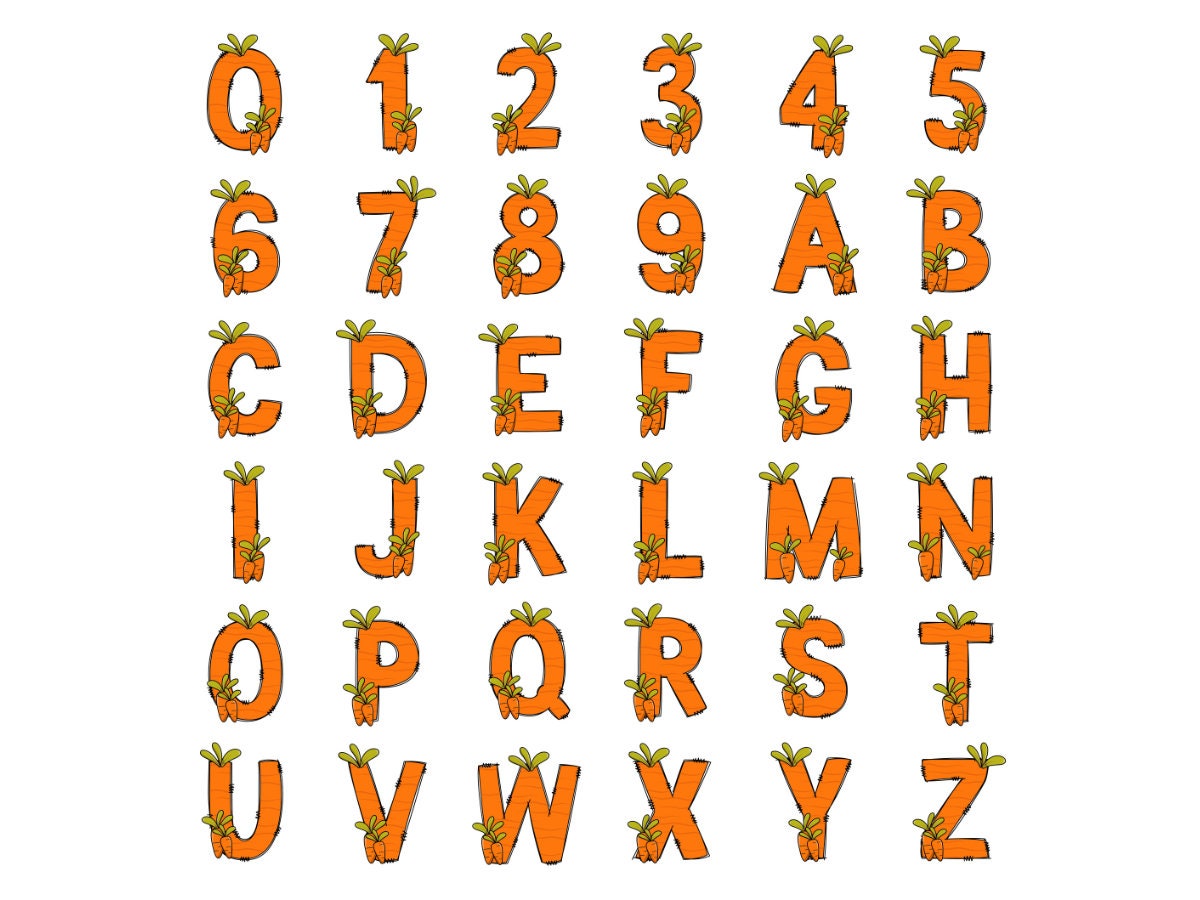 Easter Bunny Alphabet Letters PNG Bundle, Easter Eggs, Spring Floral, Easter Egg Hand Drawn Doodle, Carrot Sublimation Alpha Set Designs PNG