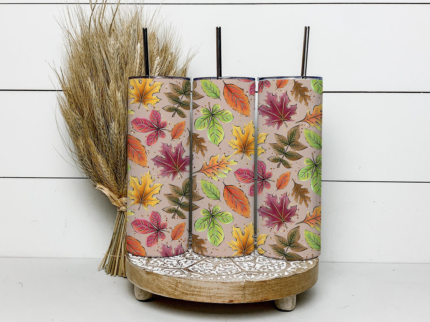 2Autumn Leaves Fall Season 20oz Tumbler Wrap, Seamless Skinny Tumbler, Sublimation Design PNG - 1378