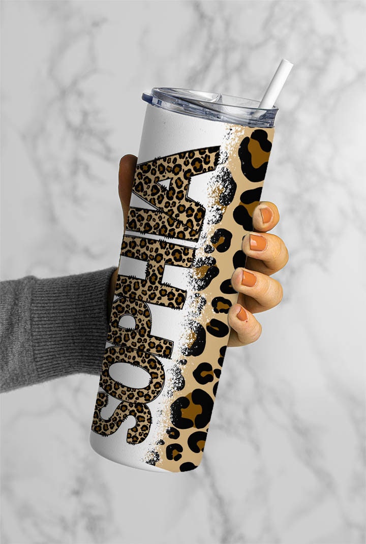 Cheetah Doodle Letters with Matching Tumbler Design, Brown Leopard Print Doodle Alphabet Font PNG, 20 oz Tumbler, Sublimation, Waterslide