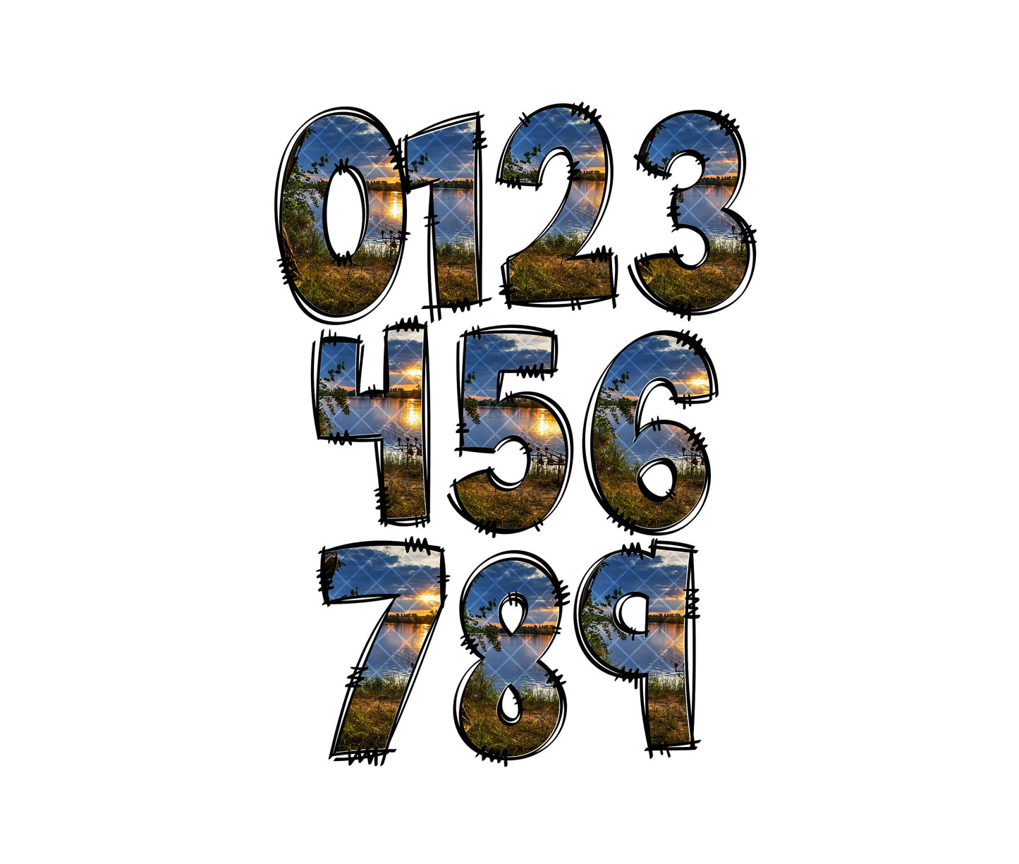 Fishing Doodle letters, Hand Drawn Doodle Alpha Bundle Patterned Numbers & Alphabet Doodle Set Sublimation Font PNG (2023-01-04 10.05.47)