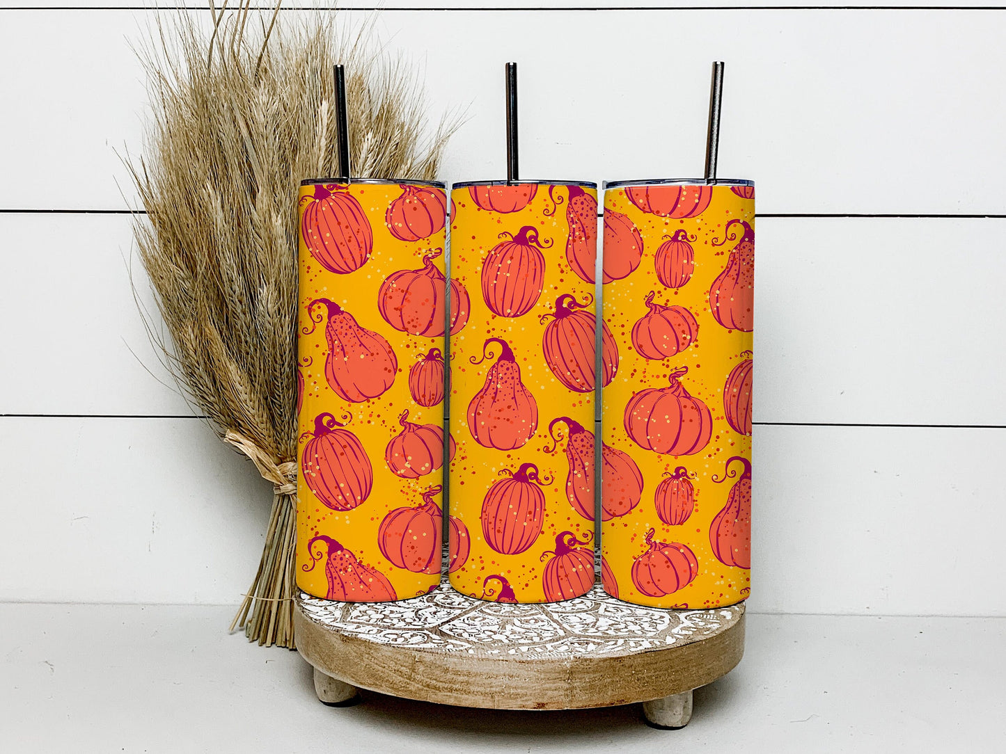 Pumpkins Autumn Design 20oz Tumbler Wrap, Seamless Skinny Tumbler, Sublimation Design PNG - 1208