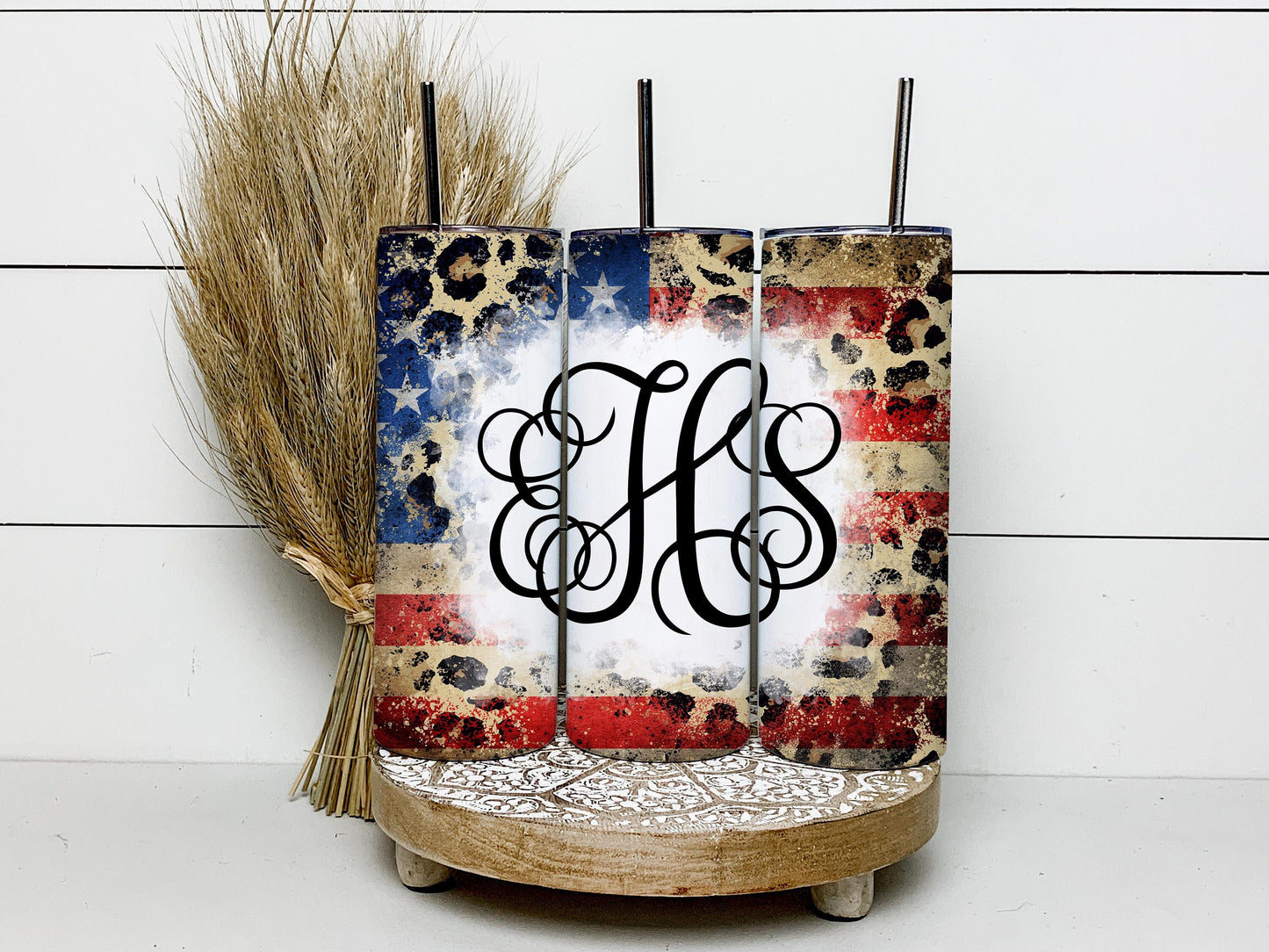 EDITABLE USA Flage Monogram 20oz Straight Tumbler Wrap Designs, Make Your Own Custom Peronalized Design, Cheetah Easy Canva Tempalte