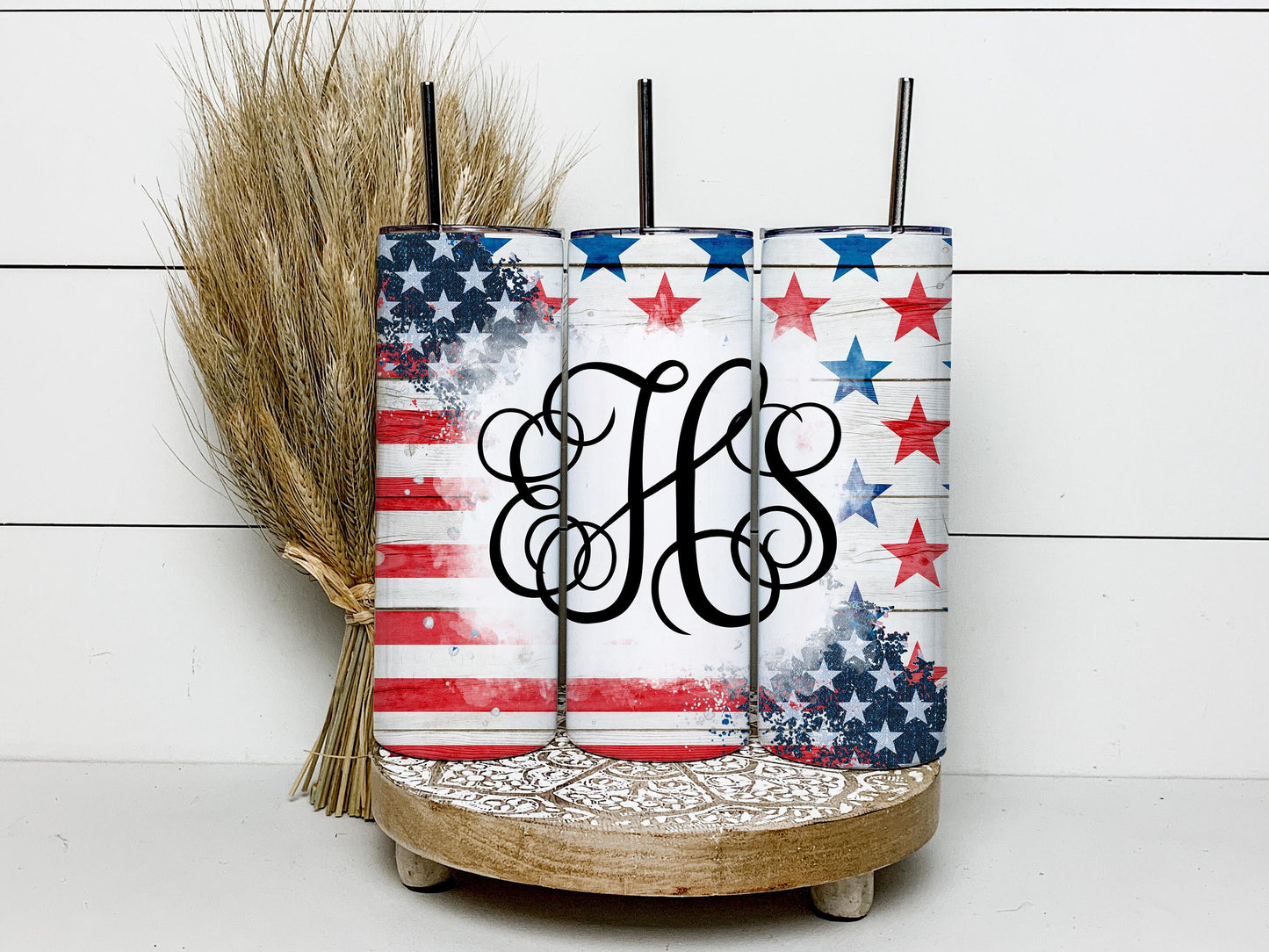 EDITABLE US Flag Monogram 20oz Straight Tumbler Wrap Designs, Make Your Own Custom Peronalized Design, Easy Canva Tempalte