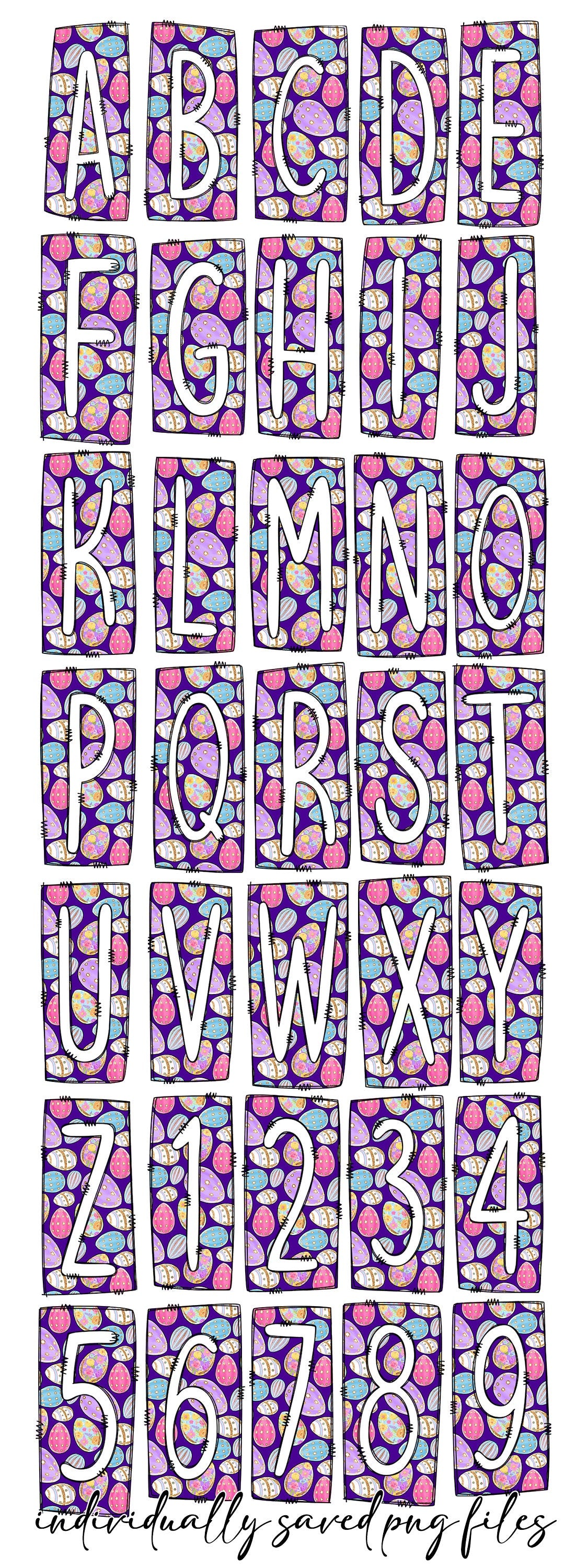 Glitter Easter Egg Box Doodle Letters, Western Hand Drawn Doodle Alphabet Set, Sublimation Designs PNG - 267