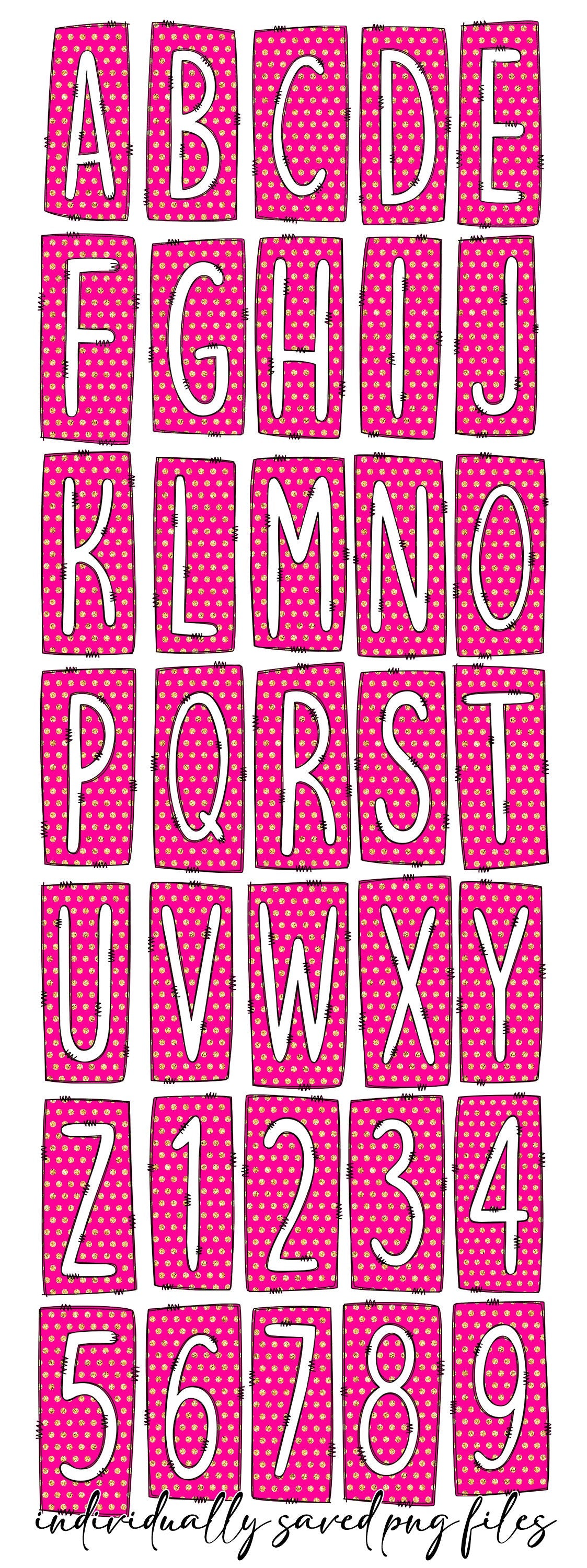 Pink Polka Box Doodle Letters, Western Hand Drawn Doodle Alphabet Set, Sublimation Designs PNG - 2054