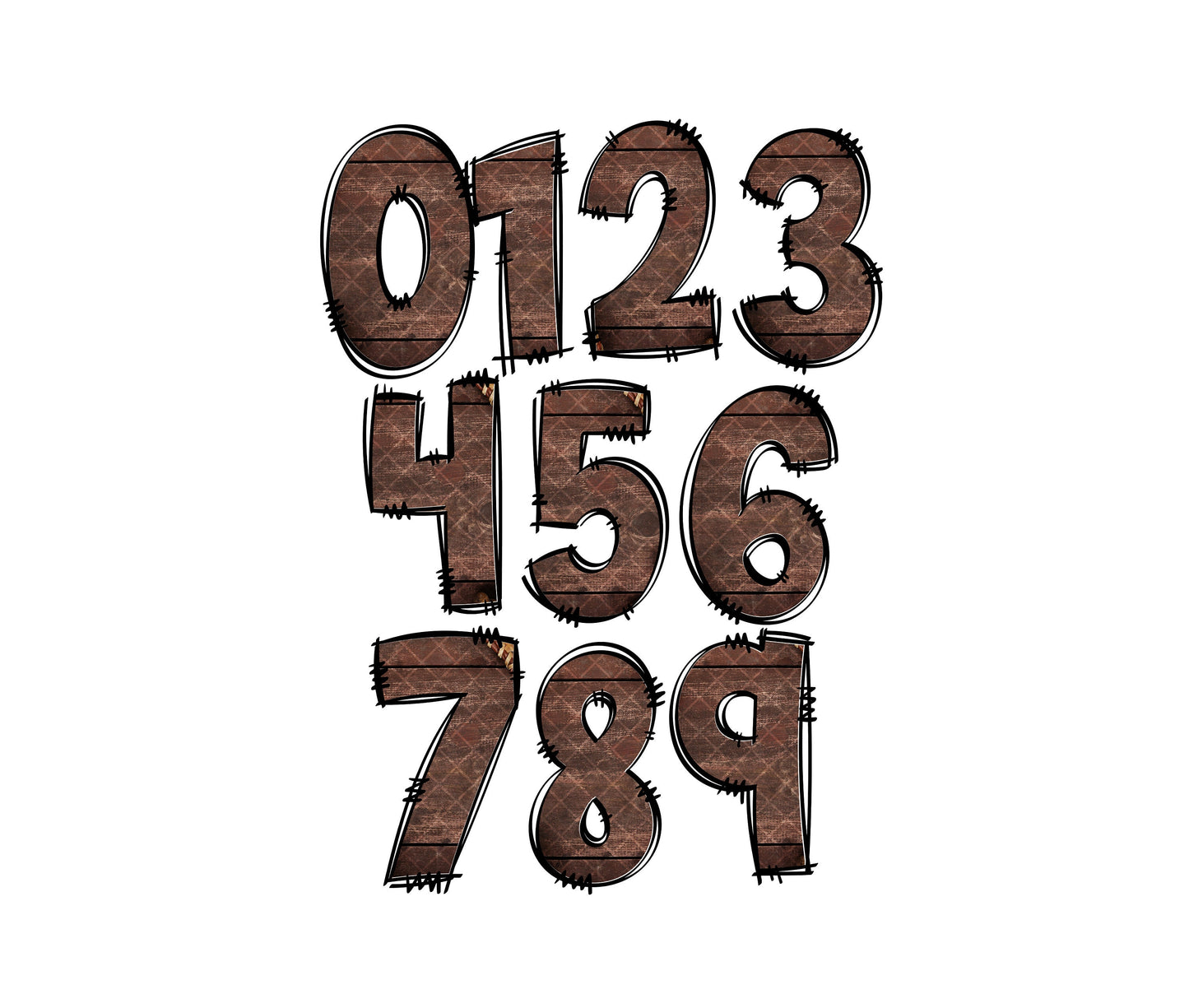 Wood Doodle letters, Hand Drawn Doodle Alpha Bundle Patterned Numbers & Alphabet Doodle Set Sublimation Font PNG