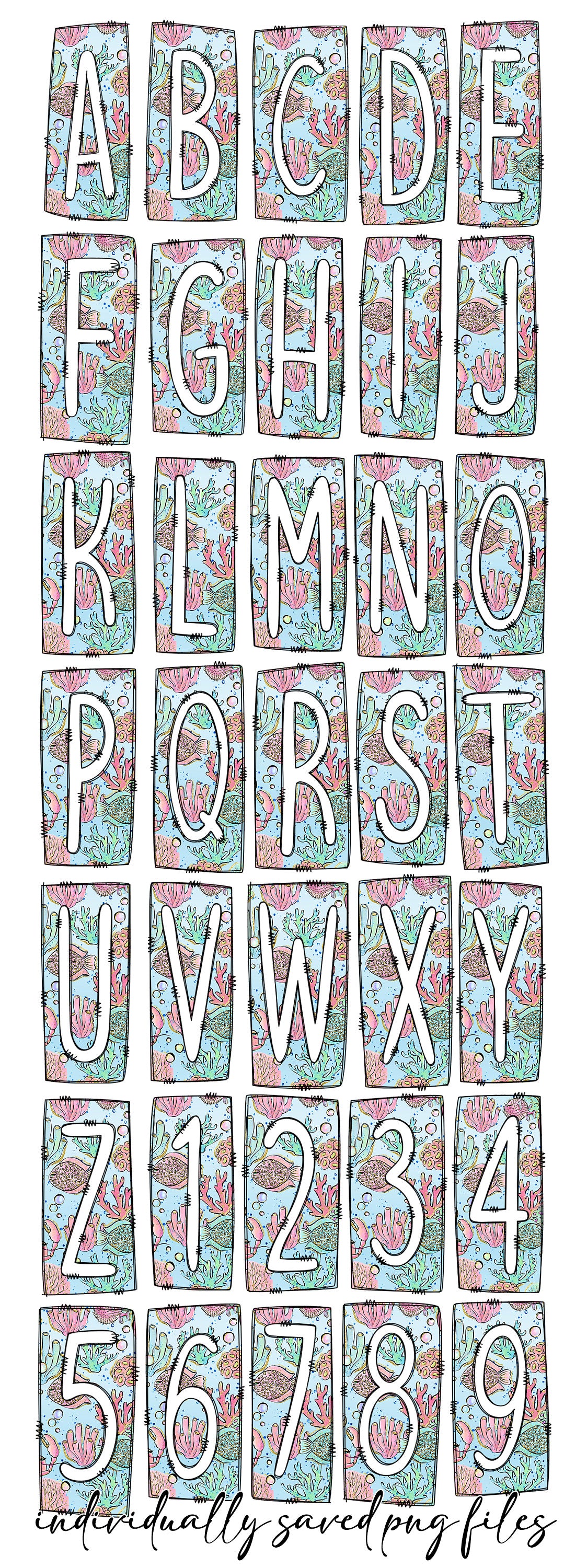 Pastel Retro Flowers Box Doodle Letters, Western Hand Drawn Doodle Alphabet Set, Sublimation Designs PNG - 1175